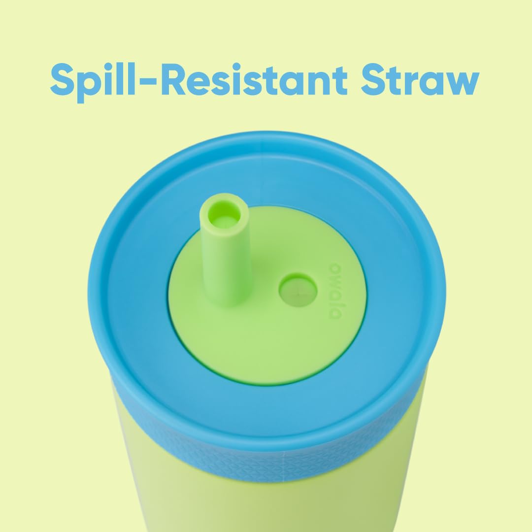 12 oz Owala Kids Stainless Steel Insulated Tumbler with Spill-Resistant Flexible Straw, Easy to Clean, Dishwasher Safe, Blue & Light Green, Turtley Awesome, Travel Water Bottle