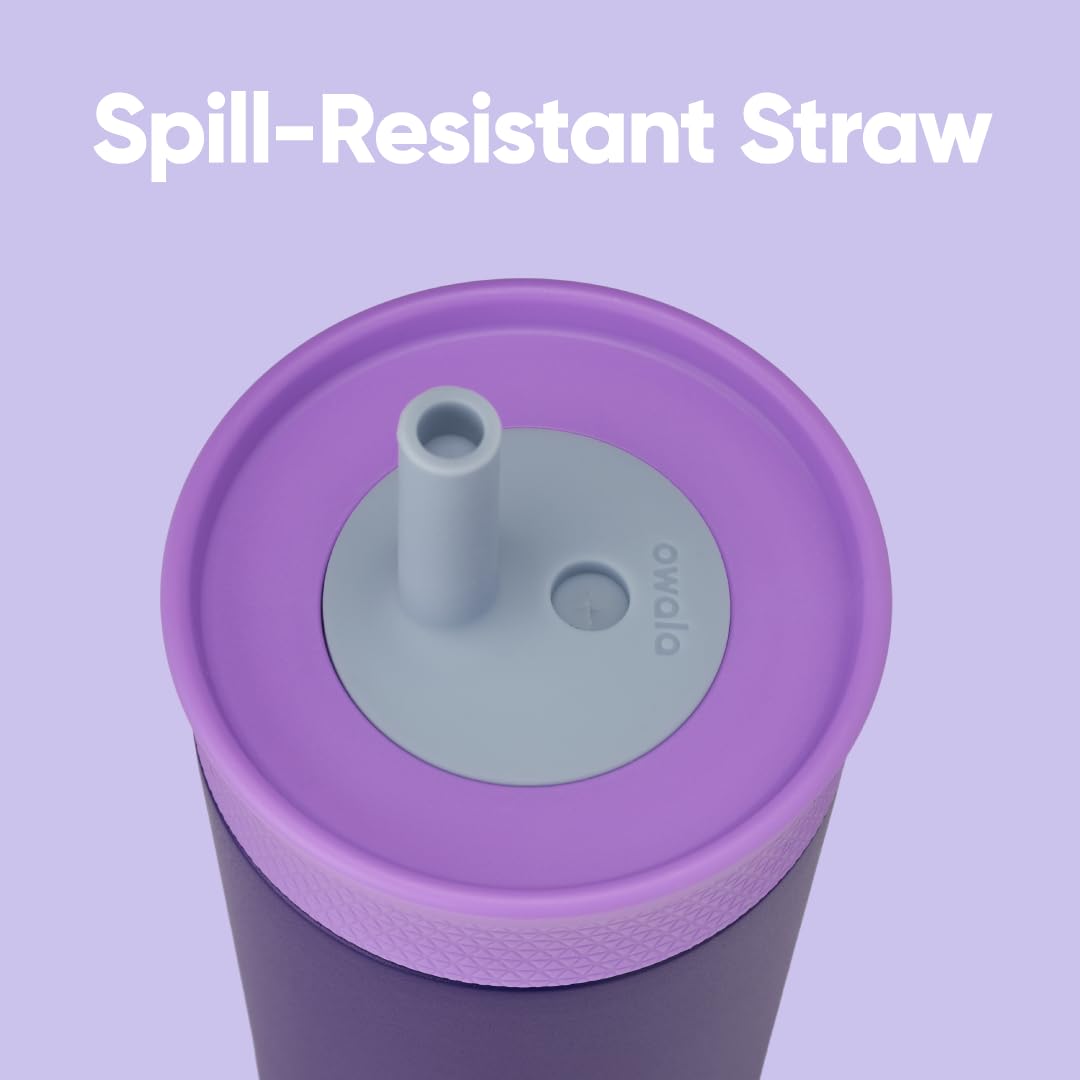 12 oz Owala Kids Stainless Steel Insulated Tumbler with Spill-Resistant Flexible Straw, Easy to Clean, Dishwasher Safe, Purple, Peacock Palace, Travel Water Bottle