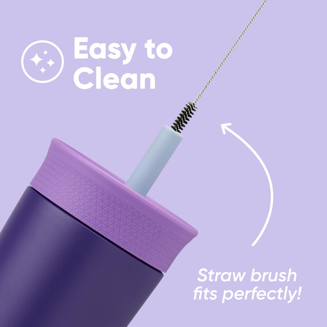 12 oz Owala Kids Stainless Steel Insulated Tumbler with Spill-Resistant Flexible Straw, Easy to Clean, Dishwasher Safe, Purple, Peacock Palace, Travel Water Bottle