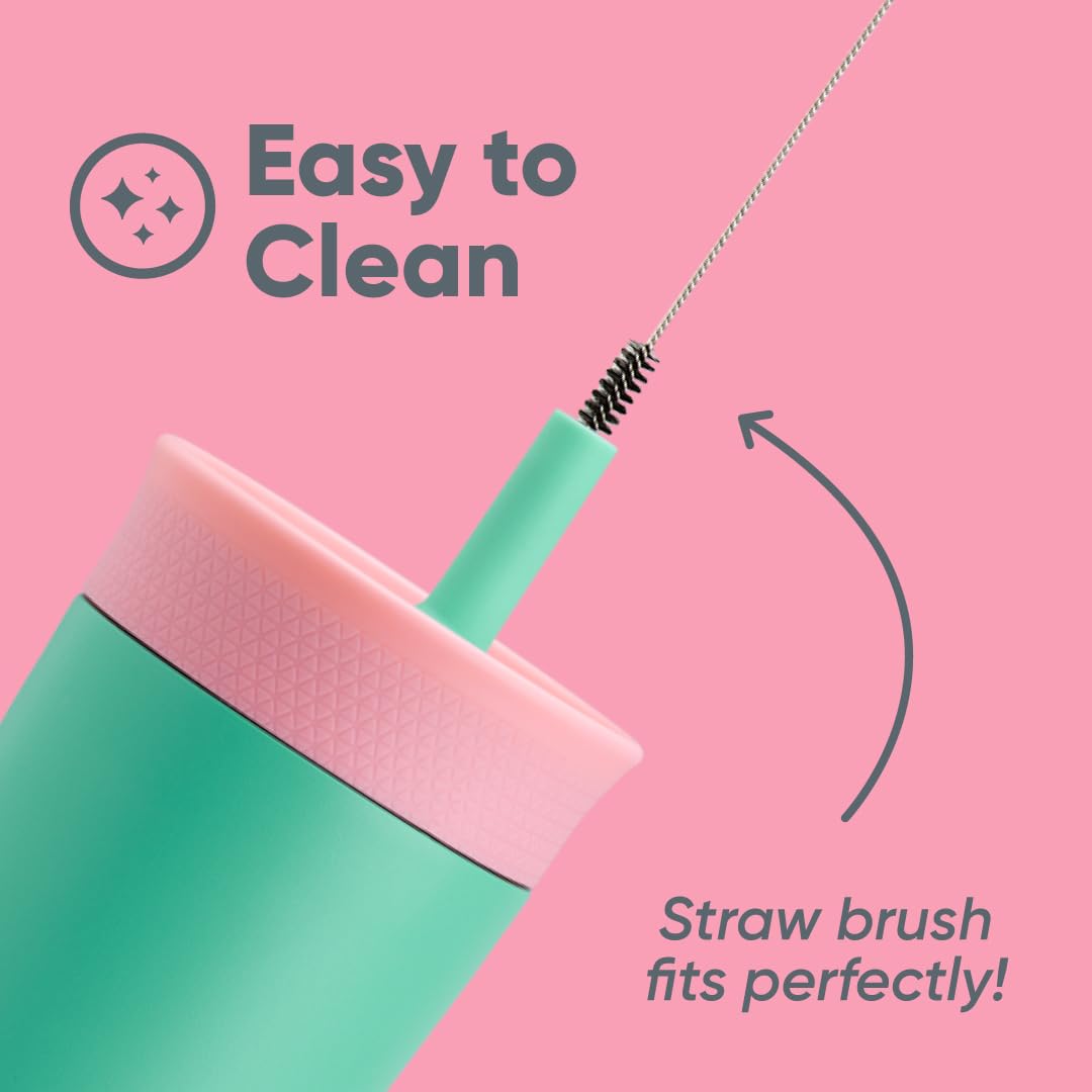 12 oz Owala Kids Stainless Steel Insulated Tumbler with Spill-Resistant Flexible Straw, Easy to Clean, Dishwasher Safe, Pink & Teal, Real Cool Fish, Travel Water Bottle