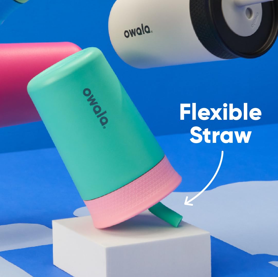 12 oz Owala Kids Stainless Steel Insulated Tumbler with Spill-Resistant Flexible Straw, Easy to Clean, Dishwasher Safe, Peach & Yellow, Picnic, Travel Water Bottle