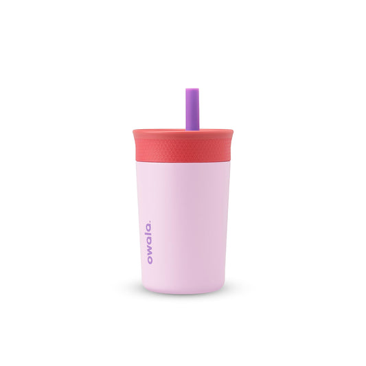 12 oz Owala Kids Stainless Steel Insulated Tumbler with Spill-Resistant Flexible Straw, Easy to Clean, Dishwasher Safe, Pink & Purple, Lilac Rocket, Travel Water Bottle