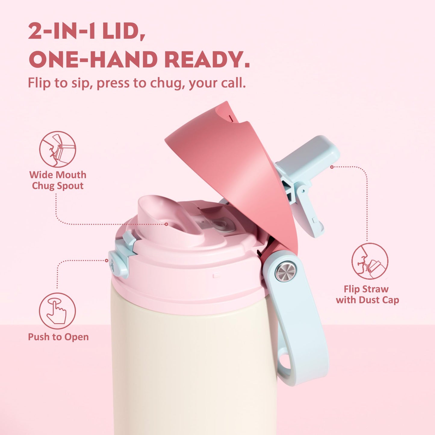 24 oz Insulated Stainless Steel Vacuum Water Bottle for Office, Spill-Proof Straw Lid, Lightweight, Double Walled, BPA-Free, Mint Green, College, Travel, Sports, Daily Use, Gift