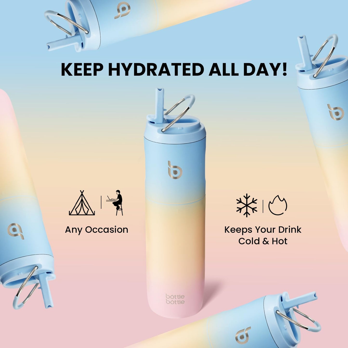 BOTTLE BOTTLE 24oz Insulated Stainless Steel Water Bottle with Straw Lid & Handle – Double Wall Vacuum, Leakproof, Reusable, BPA-Free, for Sports, Gym & Travel