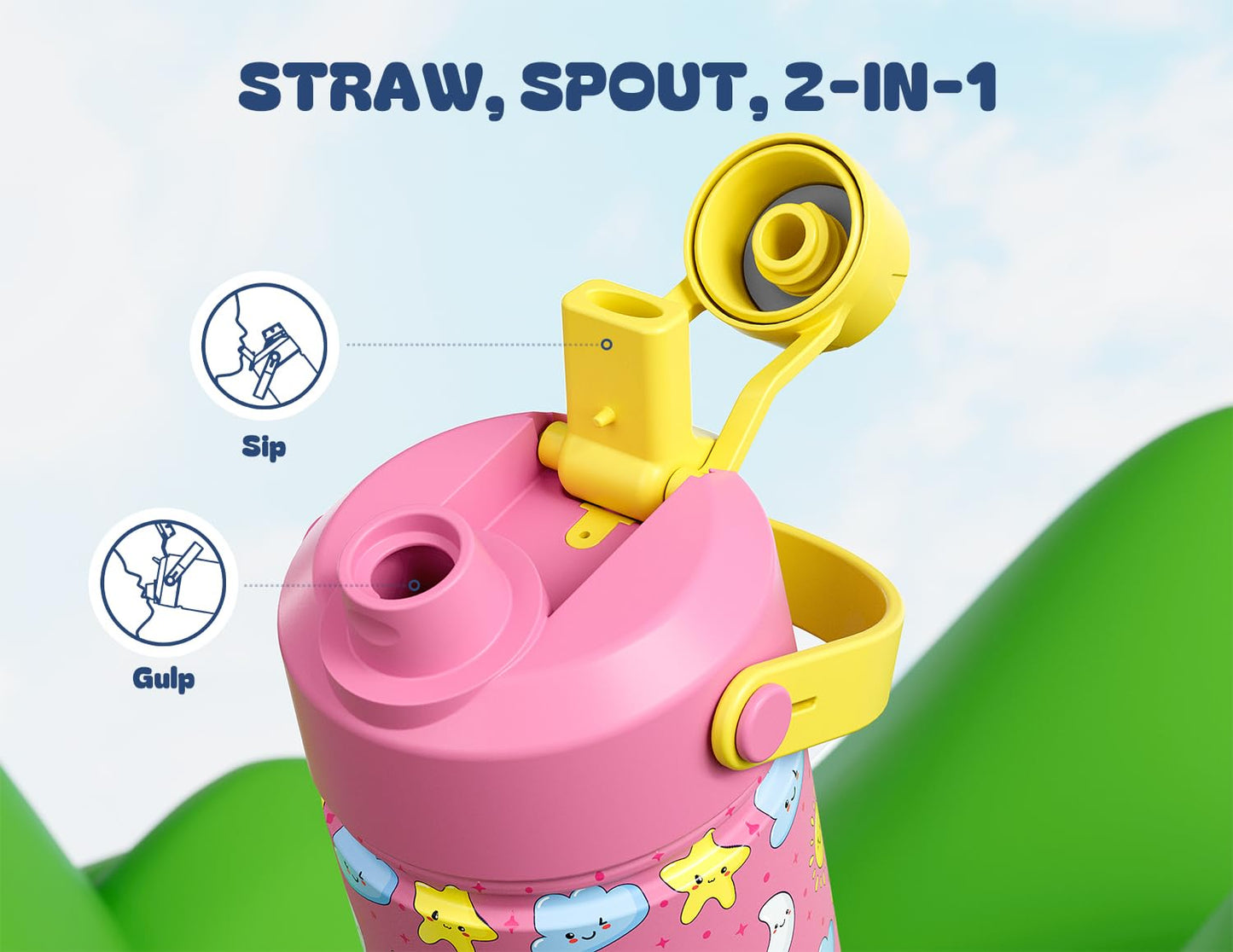 20 oz O2COOL Mist 'N Sip Water Bottle, 2-in-1 Mist and Sip, No-Leak Pull Top Spout, Reusable Sports Bottle, Celestial Purple