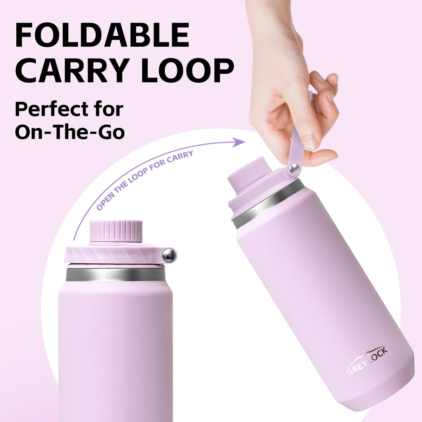 20 oz Greylock Insulated Stainless Steel Water Bottle with Straw Lid, Foldable Handle, Leak-Proof, Double-Wall Vacuum Insulation, Keeps Cold 24H, Lilac