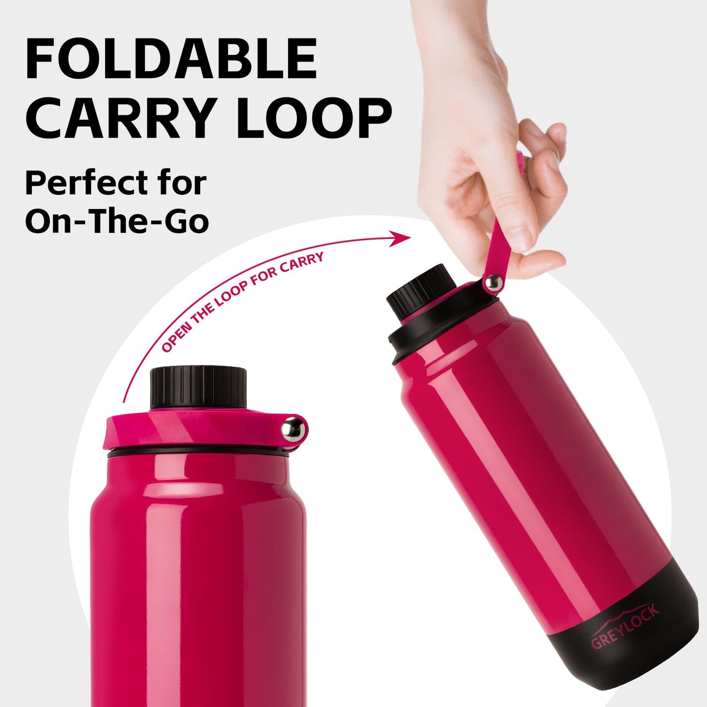 24 oz Greylock Insulated Stainless Steel Water Bottle with Straw Lid, Leak-Proof, Vacuum Flask, Keeps Cold & Hot 24H, Carry Handle, Silicone Spout, BPA-Free, Red, Gym, Hiking, Travel