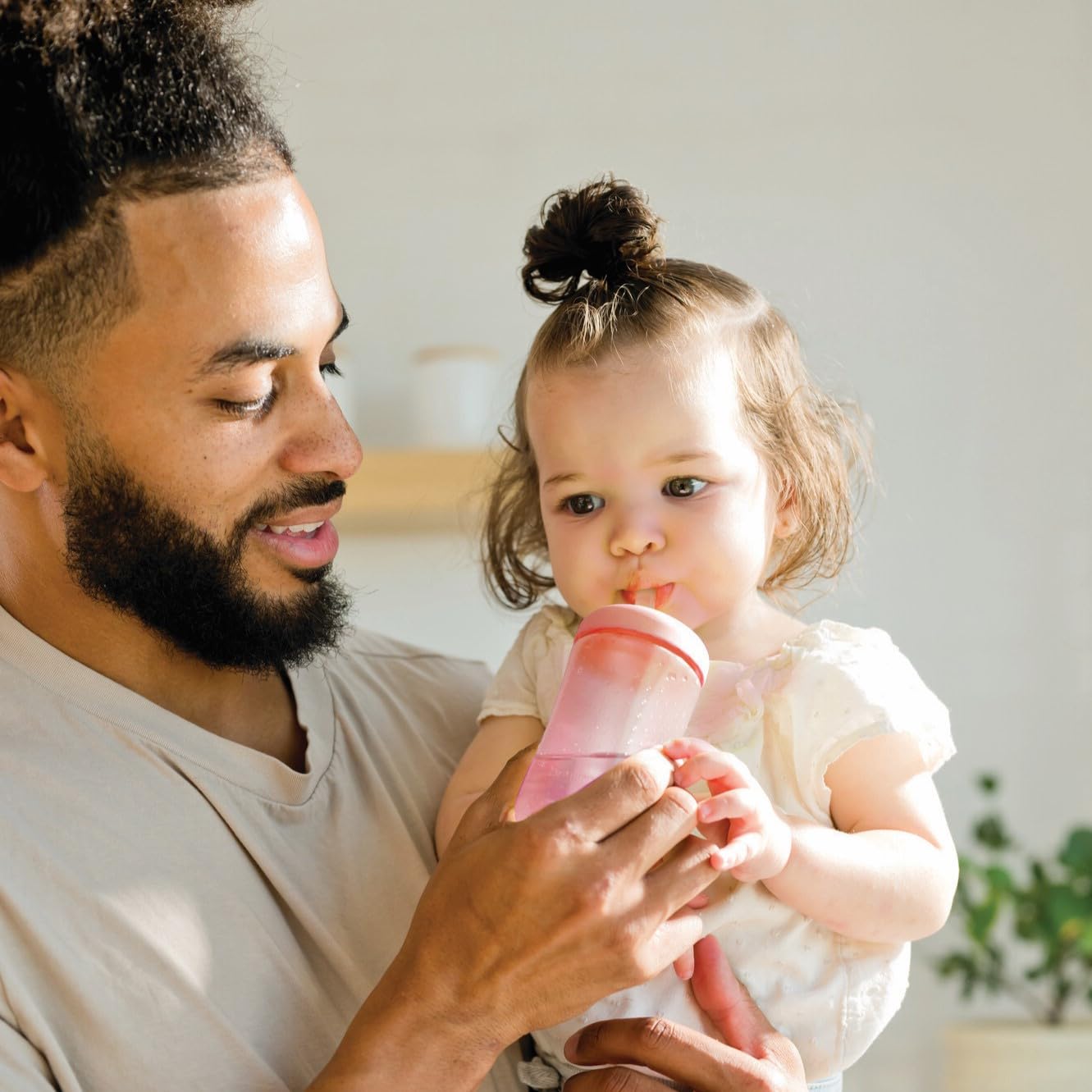 3 Pack 7 oz The First Years Squeeze & Sip Toddler Straw Cups, Squeezable Transition Sippy Cups with Silicone Straw, Pink, Purple, Blue, Ages 6 Months+