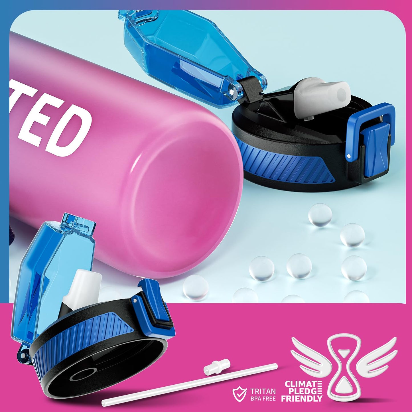 32 oz Motivational Water Bottle with Straw, Time Marker, BPA-Free Tritan, 1L Leak-Proof Sports Bottle with Carry Strap for Women, Gym, Fitness, Outdoor