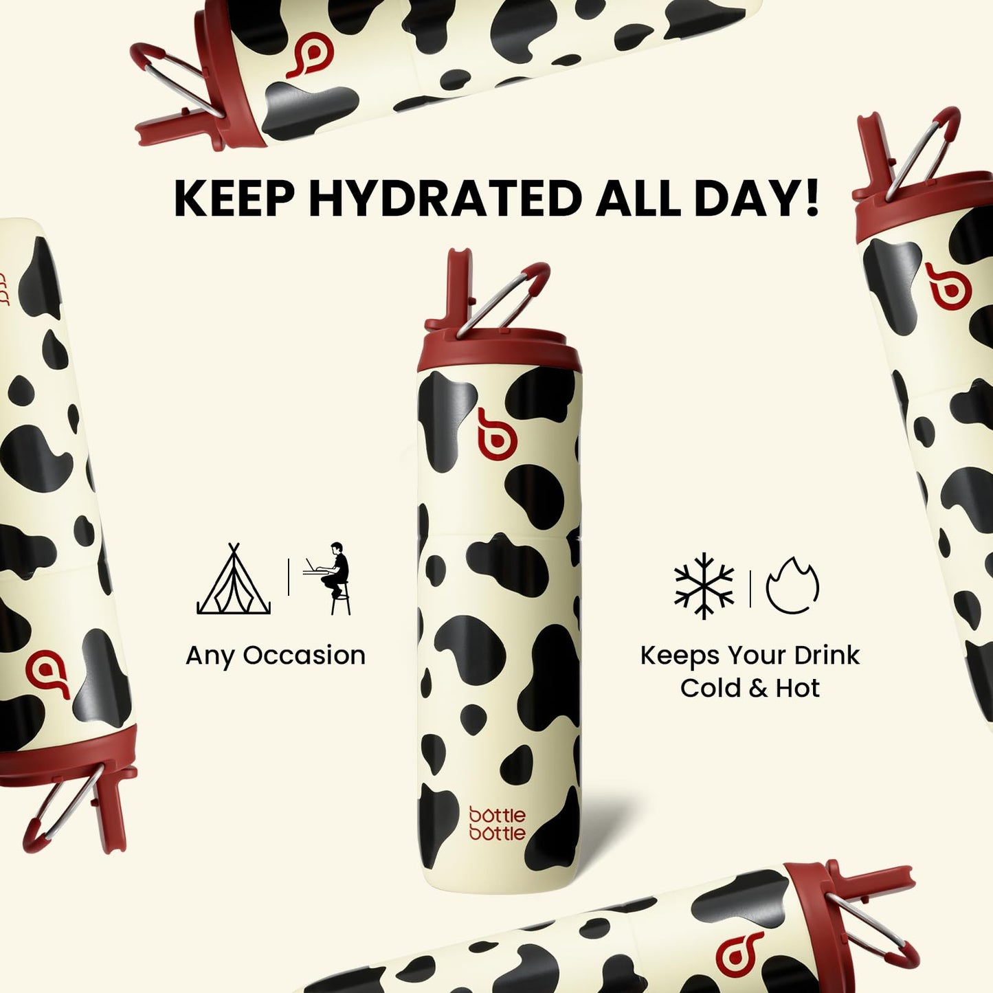 BOTTLE BOTTLE Insulated Water Bottle 24oz with Straw Lid and Handle for Sports Travel Gym Stainless Steel Water Bottles Double-Wall Vacuum Metal Leak Proof BPA-Free