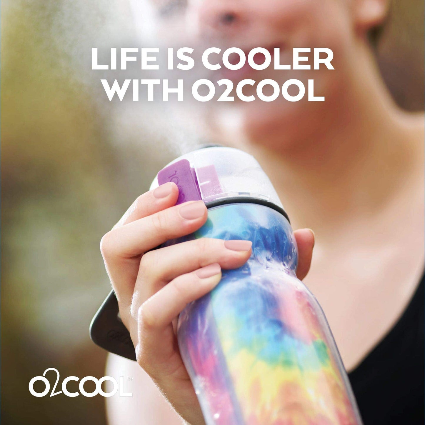 20 oz O2COOL Mist 'N Sip Water Bottle, 2-in-1 Mist and Sip, No-Leak Pull Top Spout, Reusable Sports Bottle, Pink Palm Tree
