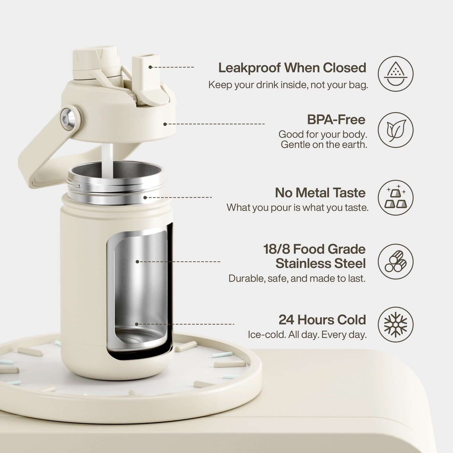 40 oz Insulated Stainless Steel Water Bottle with Two-Way Spout, Built-In Straw, Bucket Handle, BPA-Free, Leak-Proof, Lightly Toasted