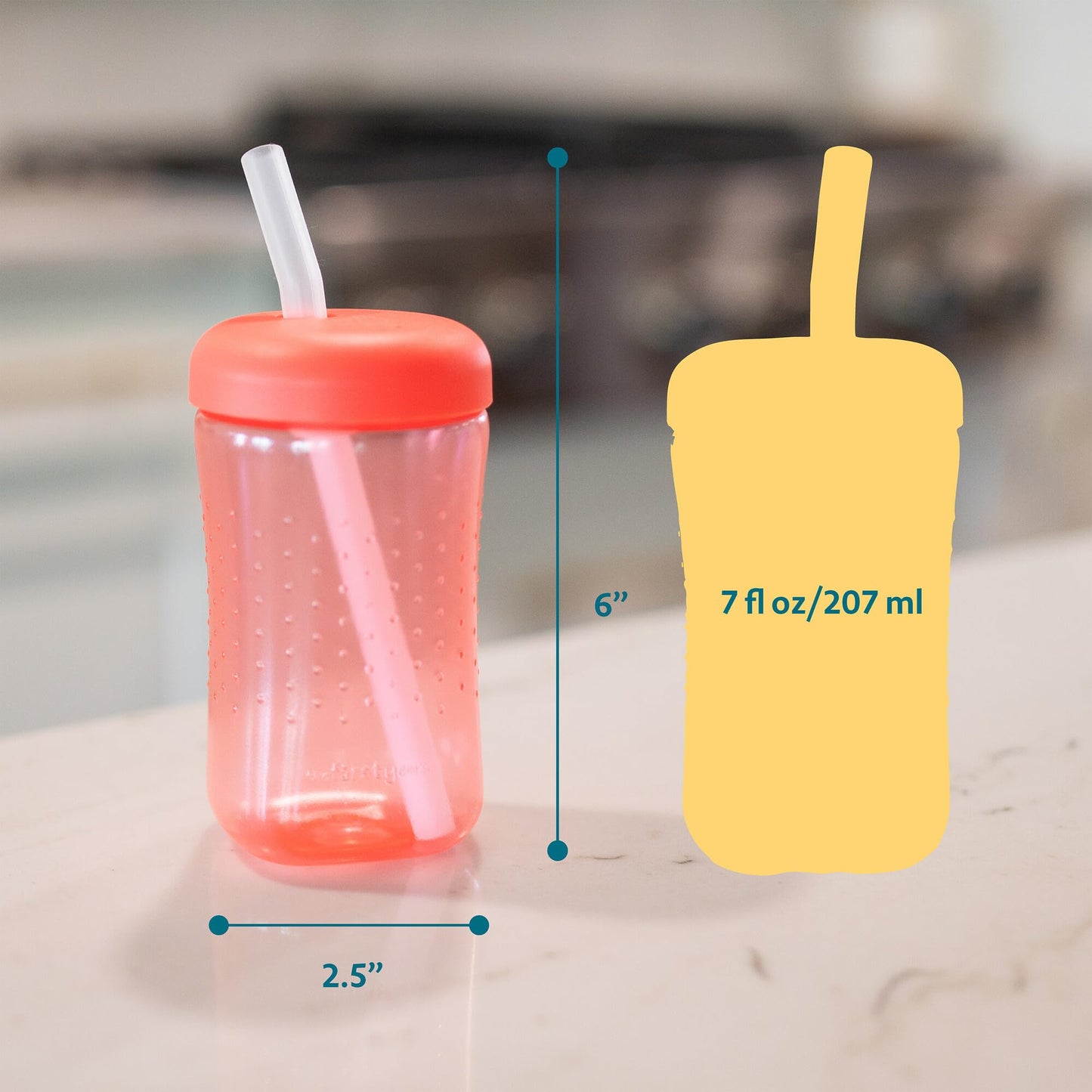 3 Pack 7 oz The First Years Squeeze & Sip Toddler Straw Cups, Squeezable Transition Sippy Cups with Silicone Straw, Blue, Yellow, Red, Ages 6 Months+