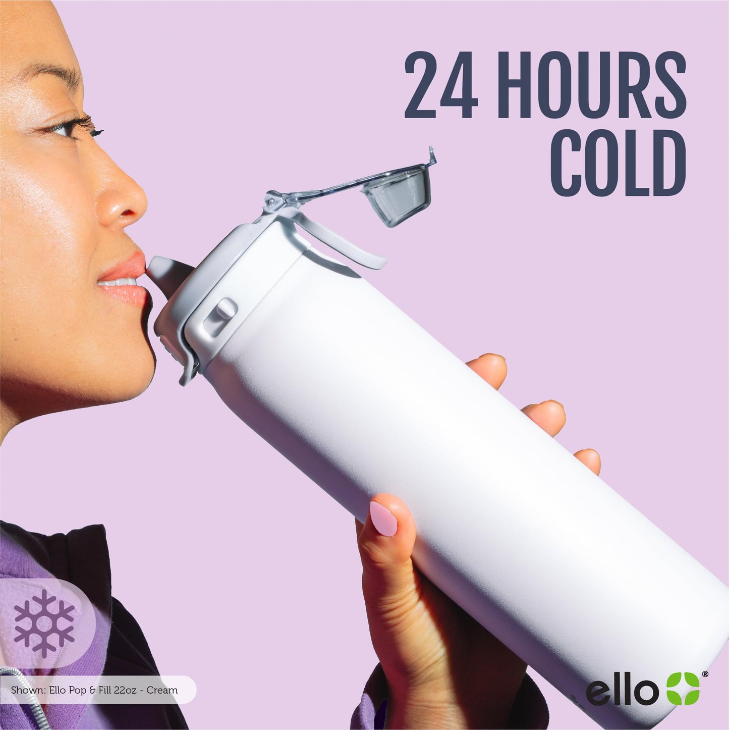 24 oz Insulated Stainless Steel Water Bottle for Teens, 2-in-1 Straw Spout Lid, Leak-Proof, BPA-Free, Cold 24H, Lilac Mood, School, Trekking, Hiking