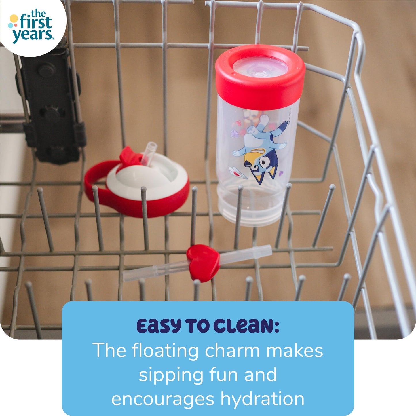 The First Years Bluey Sip & See Valentines Day Cup - Spill Proof Toddler Water Bottle with Floating Charm - Bluey Kids Cups with DropGuard - Toddler and Kids Valentines Day Gifts - 12 Ounces