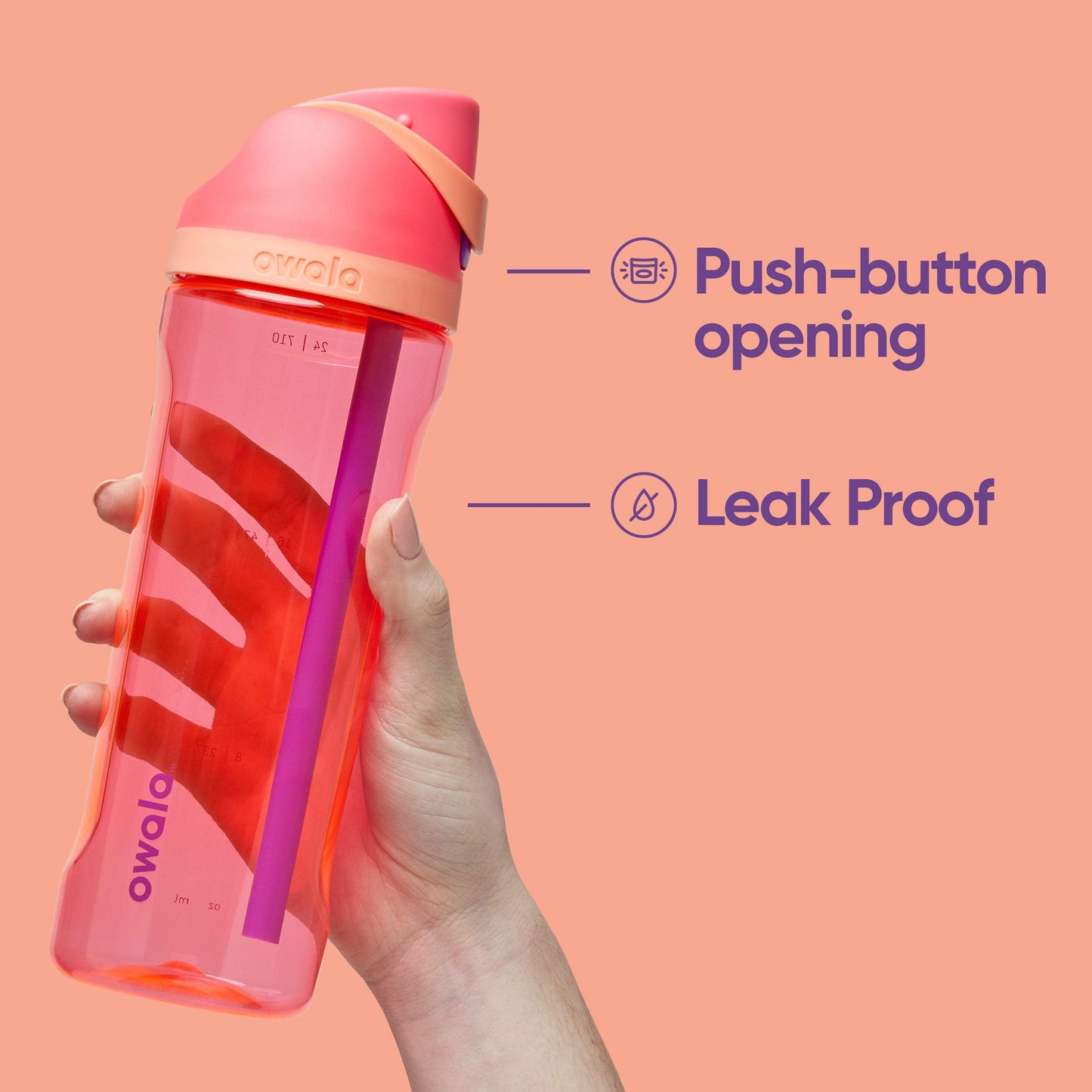 20 oz O2COOL Mist 'N Sip Water Bottle, 2-in-1 Mist and Sip, No-Leak Pull Top Spout, Reusable Sports Bottle, Flamingo