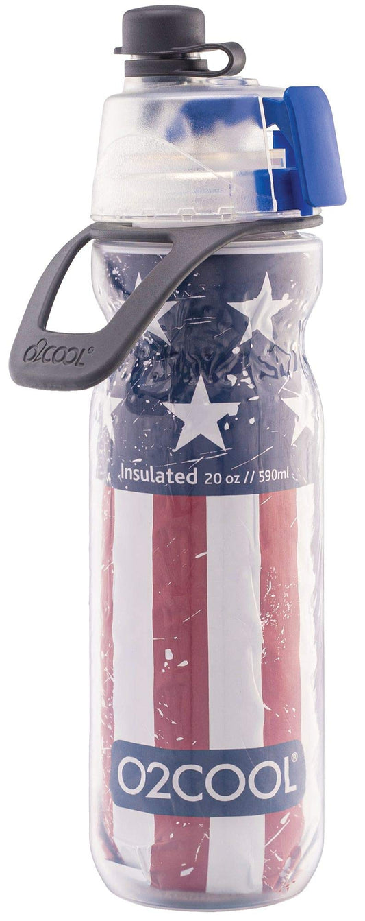 20 oz O2COOL Mist 'N Sip Water Bottle, 2-in-1 Mist and Sip, No-Leak Pull Top Spout, Reusable Sports Bottle, Patriot