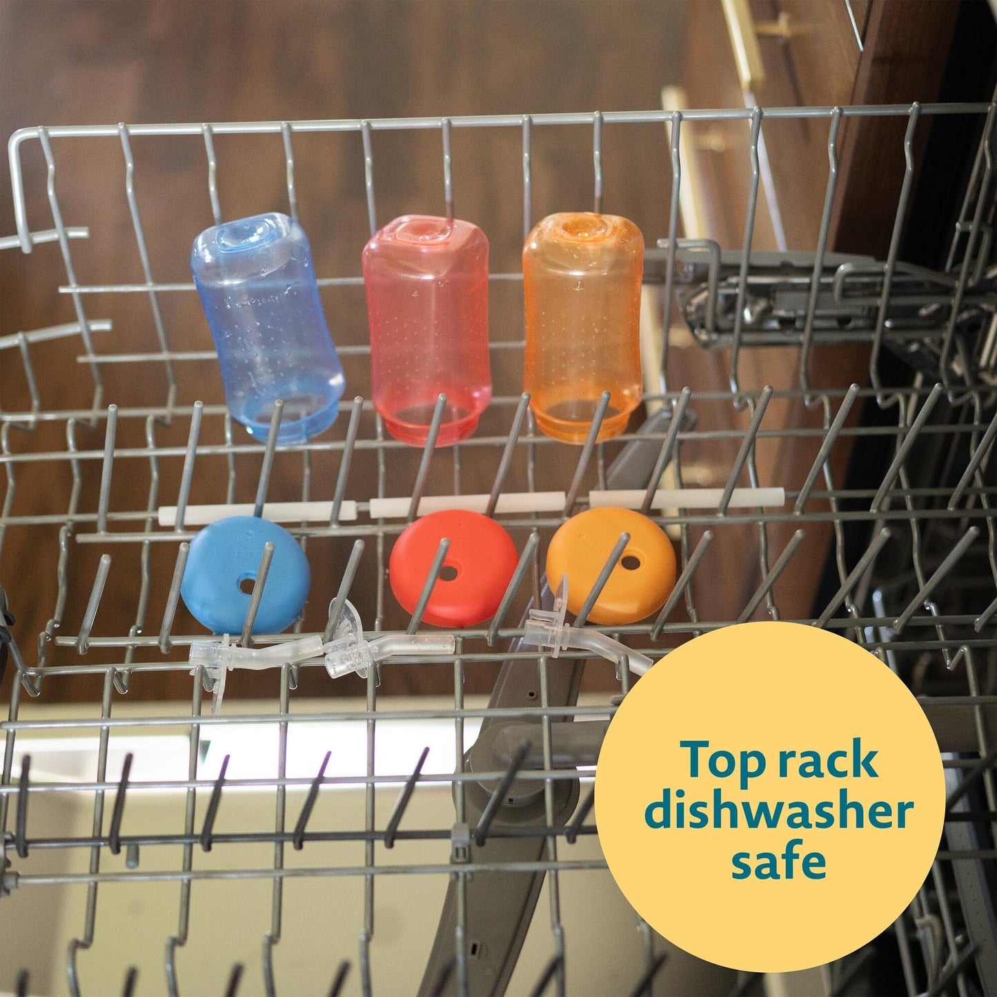 3 Pack 7 oz The First Years Squeeze & Sip Toddler Straw Cups, Squeezable Transition Sippy Cups with Silicone Straw, Blue, Yellow, Red, Ages 6 Months+