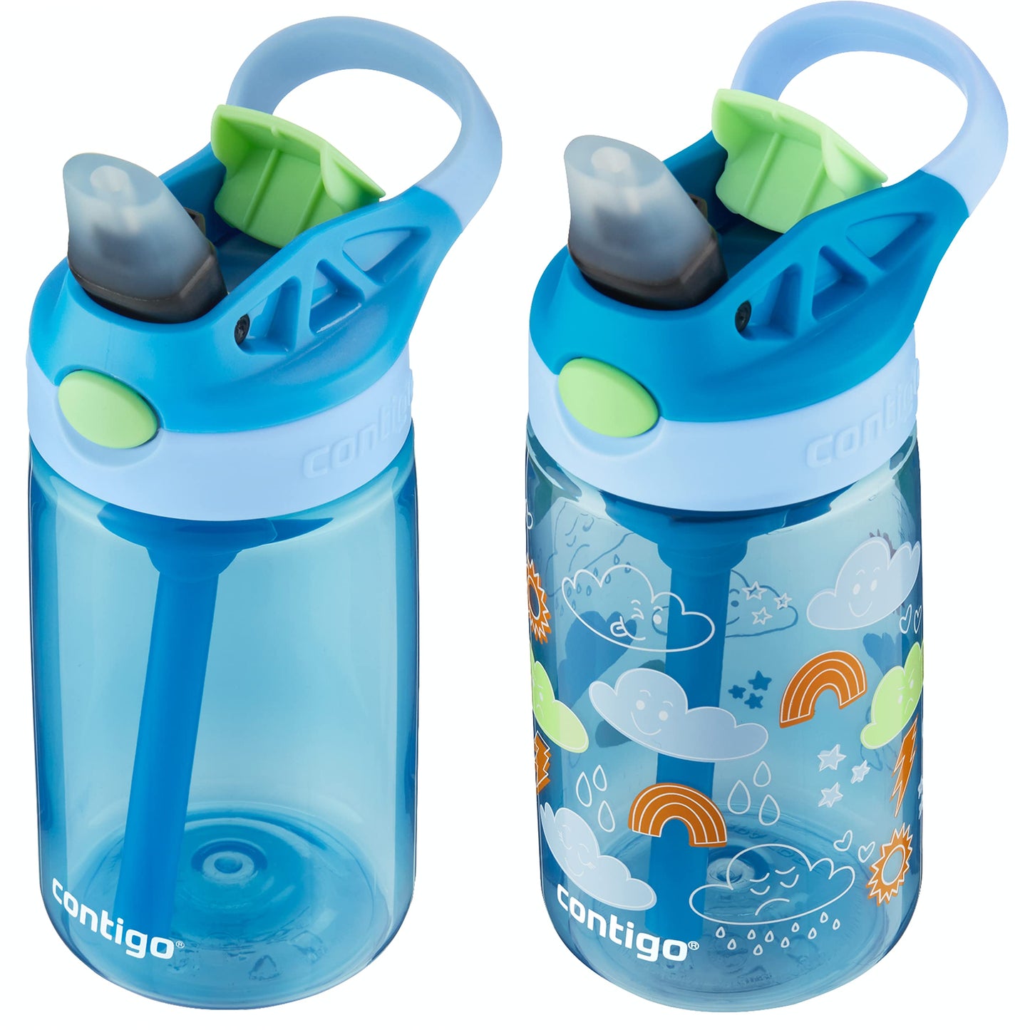 2 Pack 14 oz Contigo Aubrey Kids Water Bottles with Silicone Straw and Spill-Proof Lid, Blueberry & Monsters