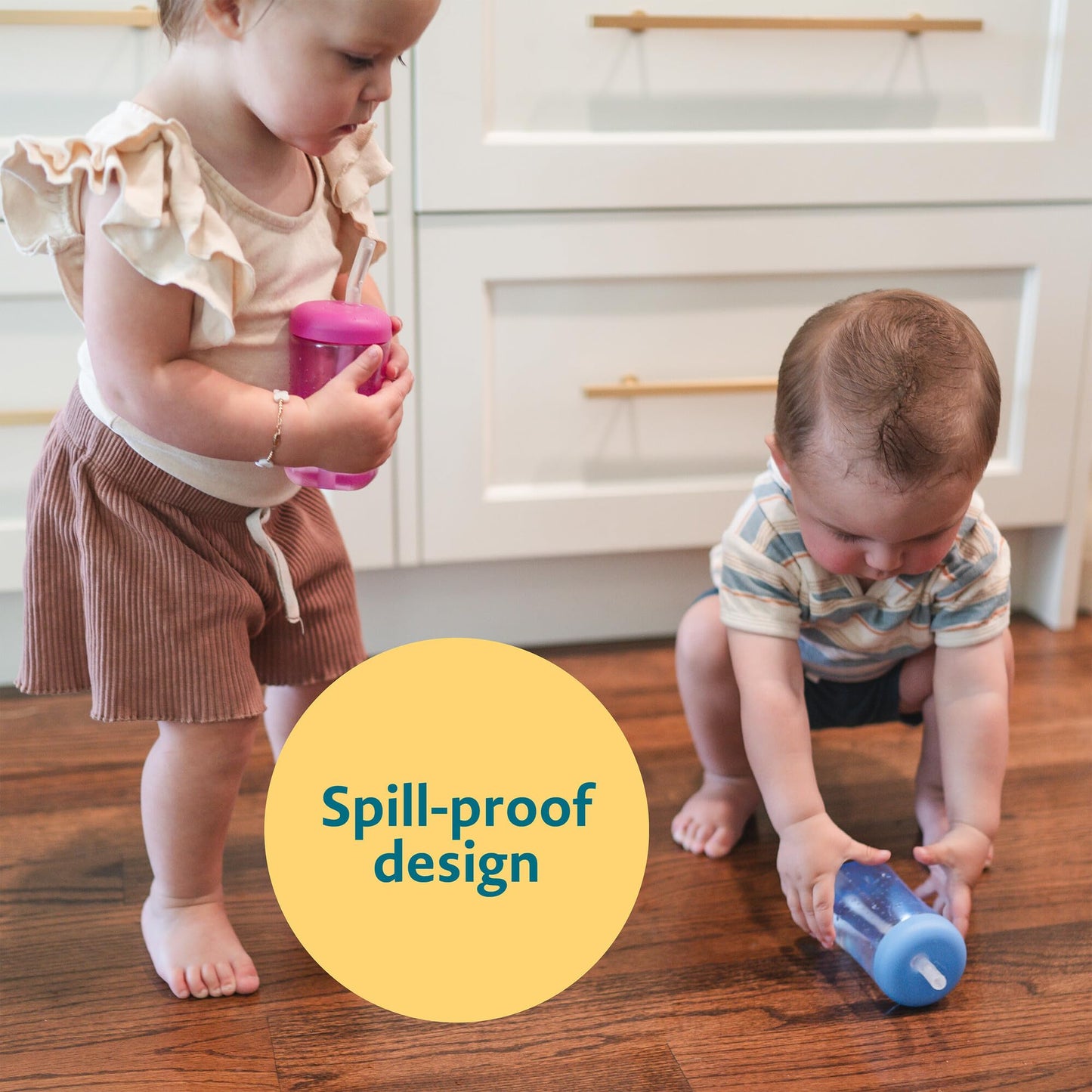 3 Pack 7 oz The First Years Squeeze & Sip Toddler Straw Cups, Squeezable Transition Sippy Cups with Silicone Straw, Yellow, Pink, Orange, Ages 6 Months+