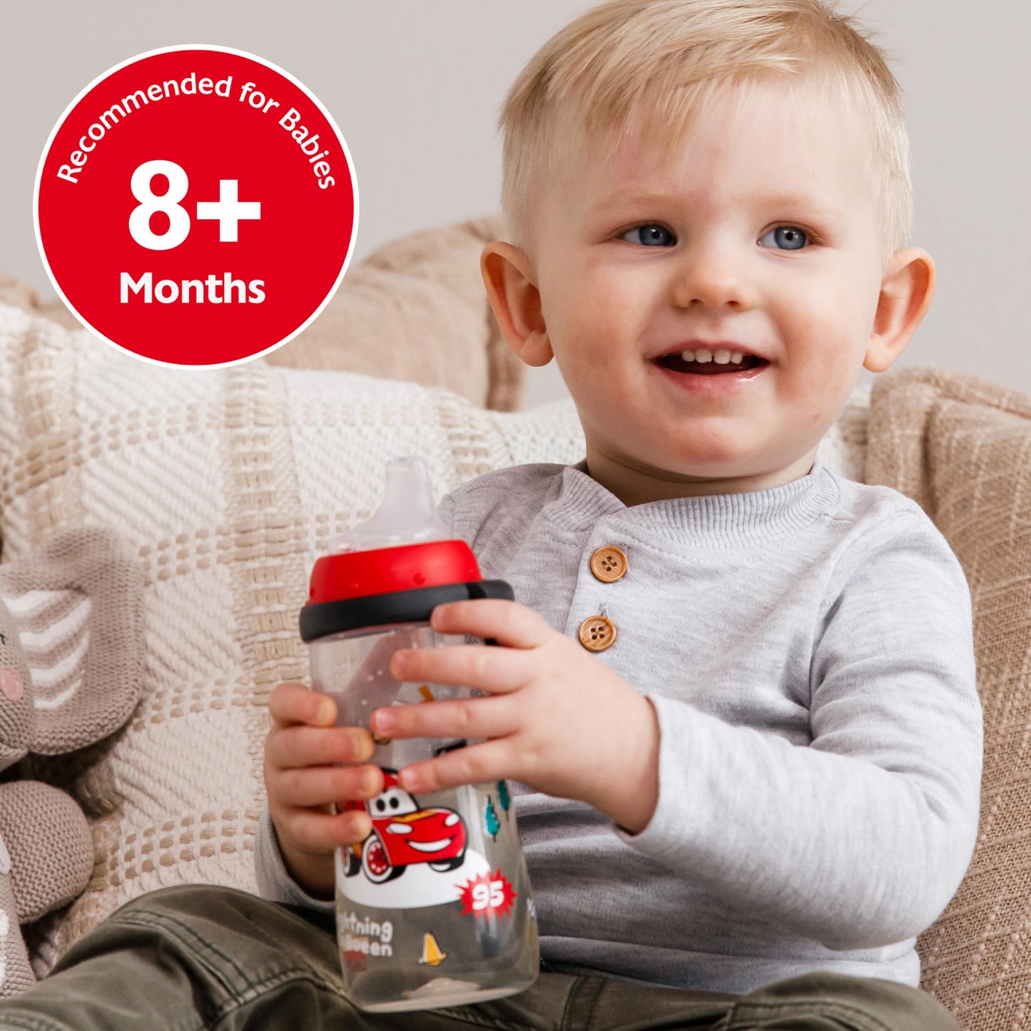 NUK Active Sippy Cup, 10 oz, 2-Pack – Disney’s Cars Lightning McQueen Design, BPA-Free, Spill-Proof Transition Cup