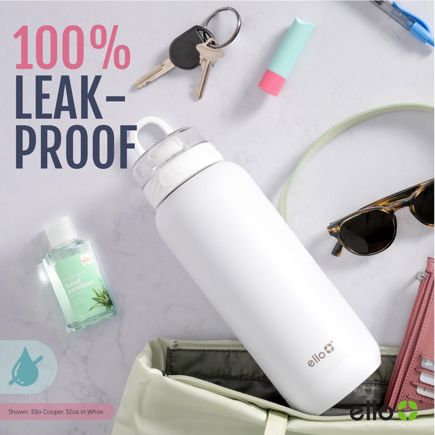 22 oz Ello Cooper Stainless Steel Water Bottle with Straw and Carry Handle, Double Wall Vacuum Insulated, Leak-Proof Locking Lid, BPA-Free, Antigua