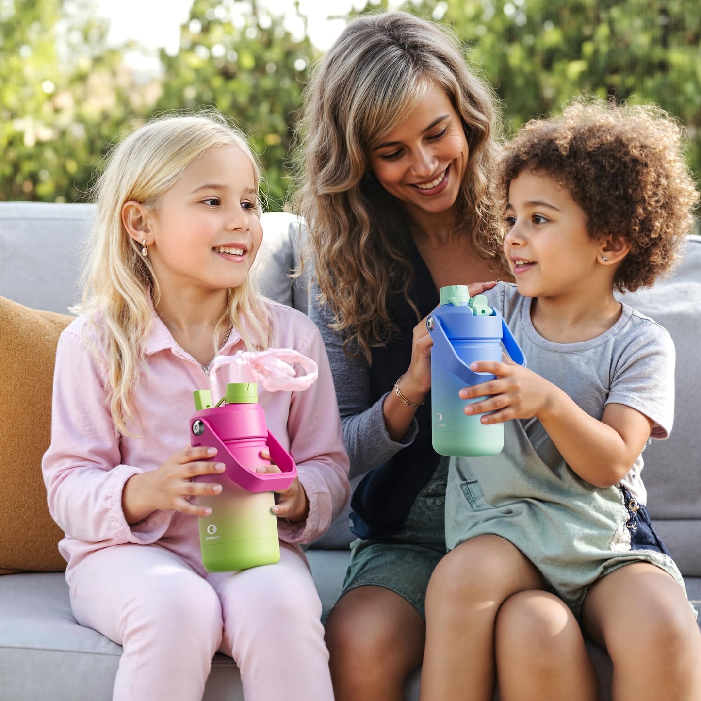 40 oz Insulated Stainless Steel Water Bottle with Two-Way Spout, Built-In Straw, Bucket Handle, BPA-Free, Leak-Proof, Lightly Toasted