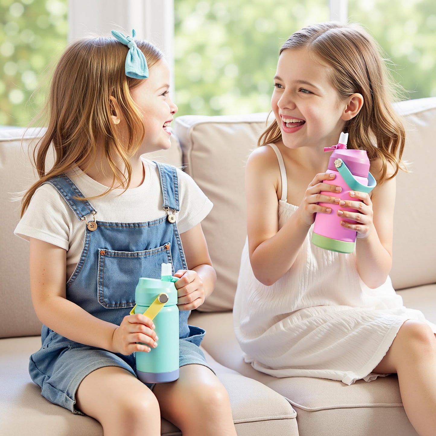 12 oz Kerilyn Kids Stainless Steel Insulated Water Bottle with Straw, Leak-Proof, BPA-Free, Blue, School Toddler Cup for Boys & Girls