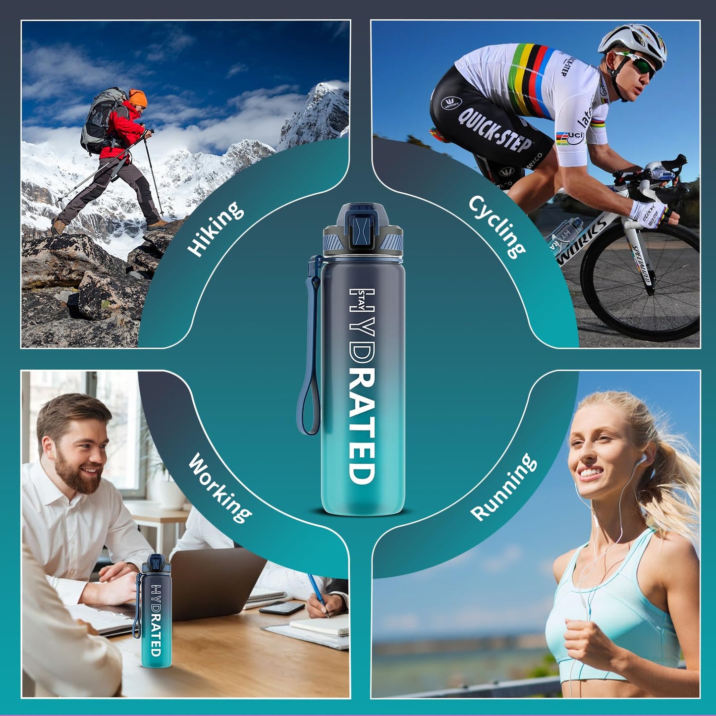 32 oz Motivational Water Bottle with Straw, Time Marker, BPA-Free Tritan, 1L Leak-Proof Sports Bottle with Carry Strap for Women, Gym, Fitness, Outdoor