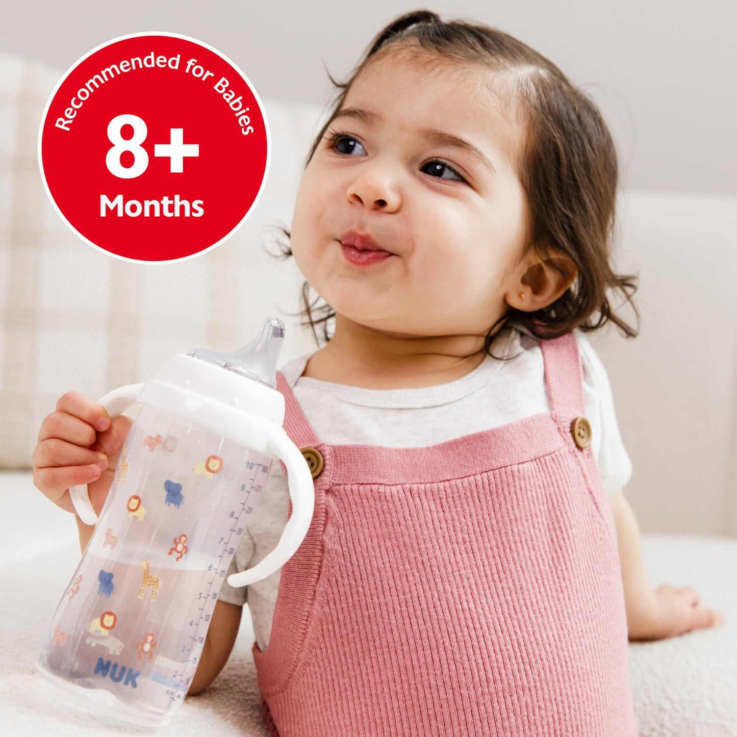 NUK Learner Sippy Cup – 10 oz, 2-Pack, Fun Fruits & Animals Design, Amazon Exclusive, BPA-Free, Spill-Proof, Soft Spout, for Babies 8+ Months