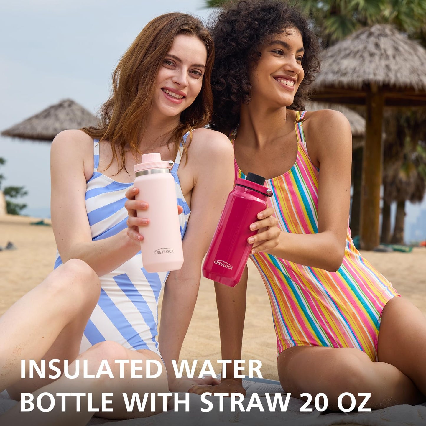 20 oz Greylock Insulated Stainless Steel Water Bottle with Straw Lid, Foldable Handle, Leak-Proof, Double-Wall Vacuum Insulation, Keeps Cold 24H, Light Pink