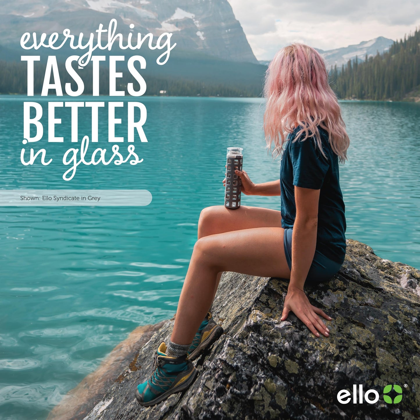 20 oz Ello Syndicate Reusable Glass Water Bottle with One-Touch Leak-Proof Flip Lid, Non-Slip Silicone Sleeve, Carry Loop, BPA-Free, Dishwasher Safe, Bold Blue